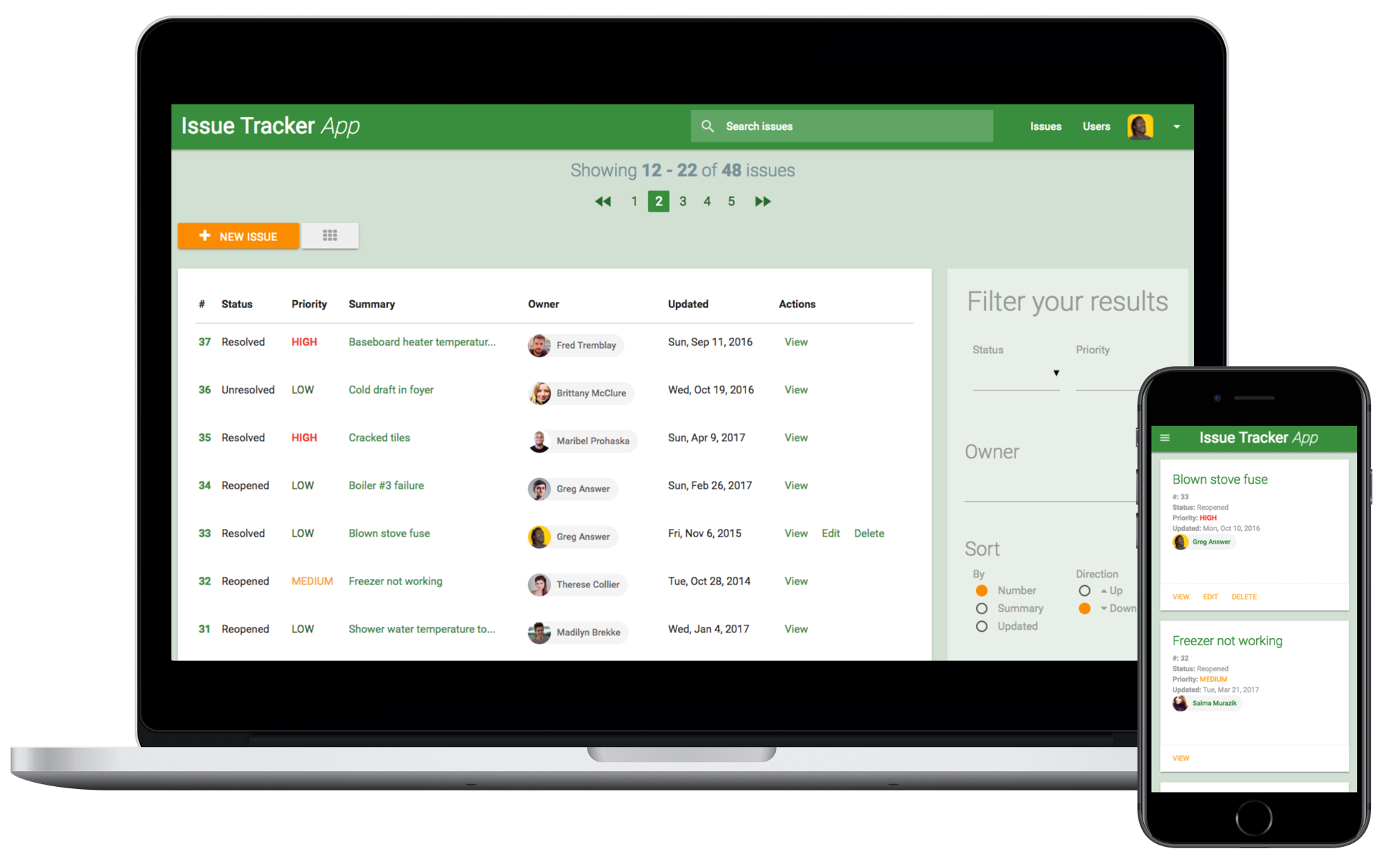 Issue Tracker App sample photo
